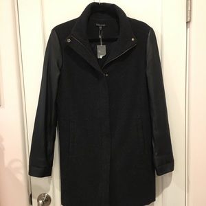 Eileen Fisher Gray Merino Wool & Leather Coat